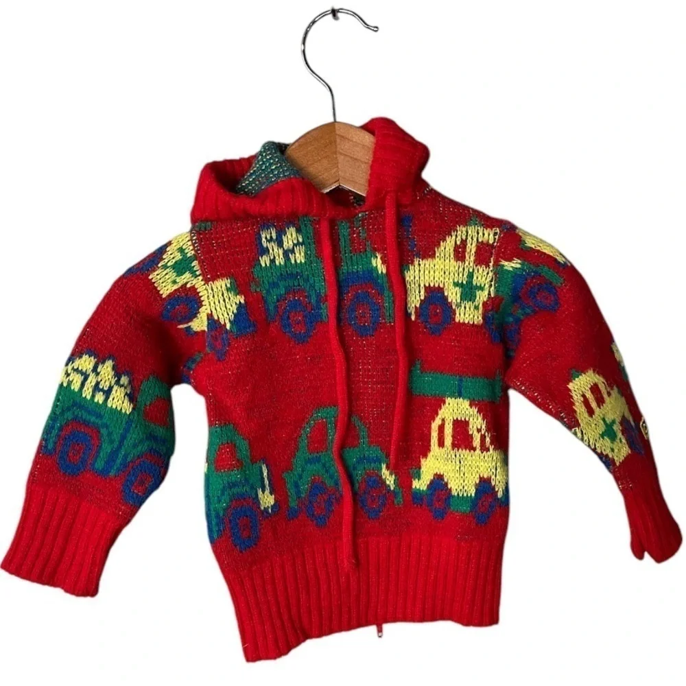 Oshkosh B’gosh x Vintage Made in USA Cars Trucks Knit Hooded Sweater